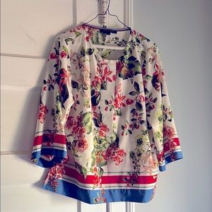 Tommy Hilfiger White and Pink Floral 3/4 Sleeve Blouse